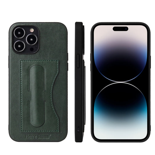 For iPhone 15 Pro Max Fierre Shann Holder Back Cover PU Phone Case(Green) by FIERRE SHANN