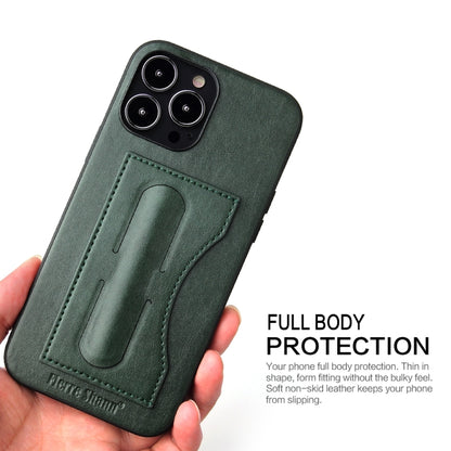 For iPhone 15 Pro Max Fierre Shann Holder Back Cover PU Phone Case(Green) by FIERRE SHANN