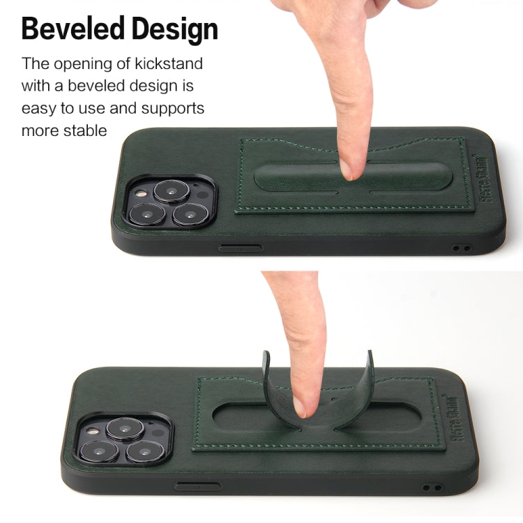 For iPhone 15 Pro Max Fierre Shann Holder Back Cover PU Phone Case(Green) by FIERRE SHANN