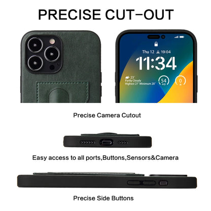 For iPhone 15 Pro Max Fierre Shann Holder Back Cover PU Phone Case(Green) by FIERRE SHANN