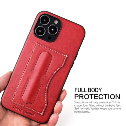 For iPhone 15 Pro Max Fierre Shann Holder Back Cover PU Phone Case(Red) by FIERRE SHANN