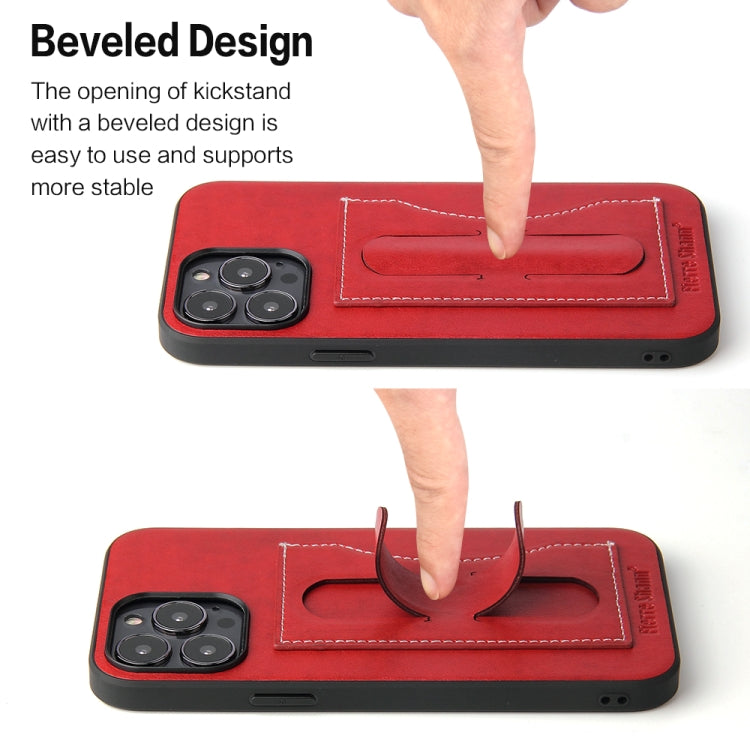 For iPhone 15 Pro Max Fierre Shann Holder Back Cover PU Phone Case(Red) by FIERRE SHANN