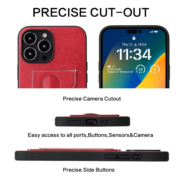 For iPhone 15 Pro Max Fierre Shann Holder Back Cover PU Phone Case(Red) by FIERRE SHANN