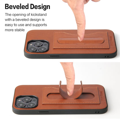 For iPhone 15 Pro Max Fierre Shann Holder Back Cover PU Phone Case(Brown) by FIERRE SHANN