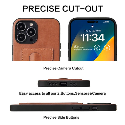 For iPhone 15 Pro Max Fierre Shann Holder Back Cover PU Phone Case(Brown) by FIERRE SHANN