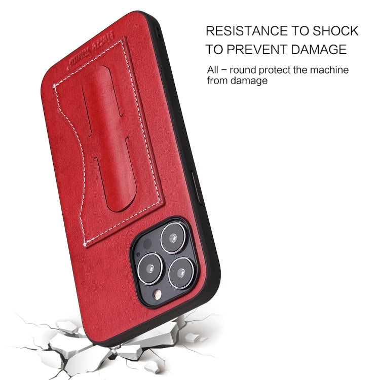 For iPhone 15 Pro Fierre Shann Holder Back Cover PU Phone Case(Red) - iPhone 15 Pro Cases by FIERRE SHANN | Online Shopping UK | buy2fix