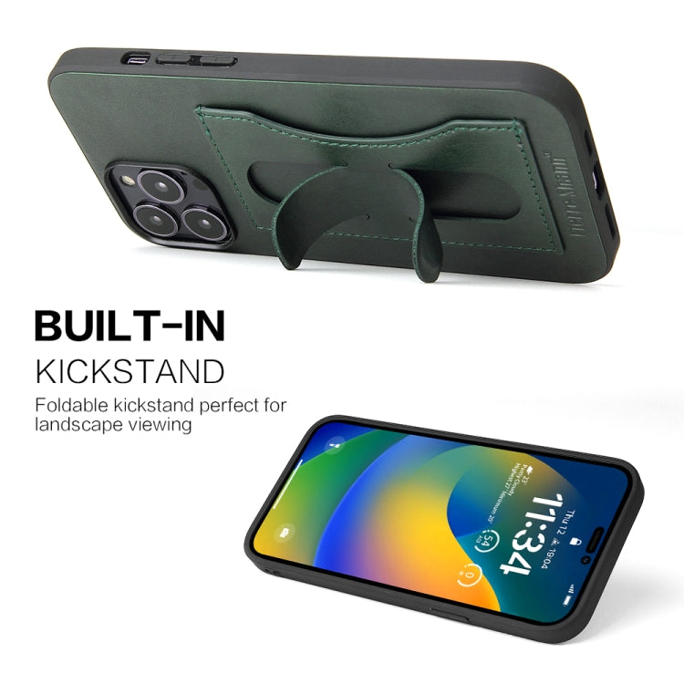 For iPhone 15 Plus Fierre Shann Holder Back Cover PU Phone Case(Green) - iPhone 15 Plus Cases by FIERRE SHANN | Online Shopping UK | buy2fix