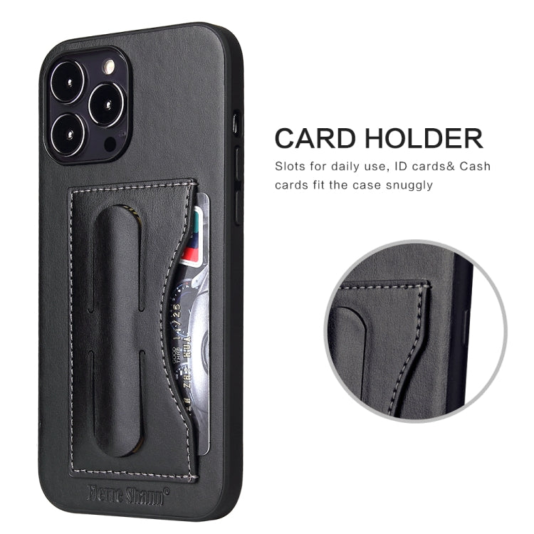 For iPhone 15 Fierre Shann Holder Back Cover PU Phone Case(Black) - iPhone 15 Cases by FIERRE SHANN | Online Shopping UK | buy2fix