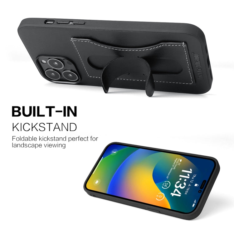 For iPhone 15 Fierre Shann Holder Back Cover PU Phone Case(Black) - iPhone 15 Cases by FIERRE SHANN | Online Shopping UK | buy2fix
