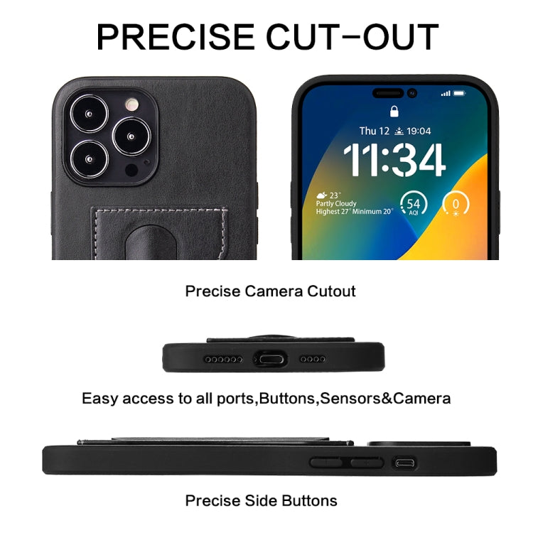 For iPhone 15 Fierre Shann Holder Back Cover PU Phone Case(Black) - iPhone 15 Cases by FIERRE SHANN | Online Shopping UK | buy2fix