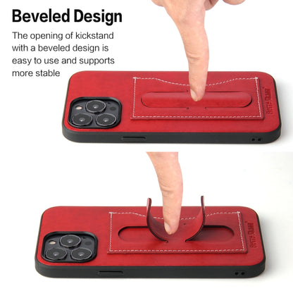 For iPhone 14 Fierre Shann Holder Back Cover PU Phone Case(Red) - iPhone 14 Cases by FIERRE SHANN | Online Shopping UK | buy2fix