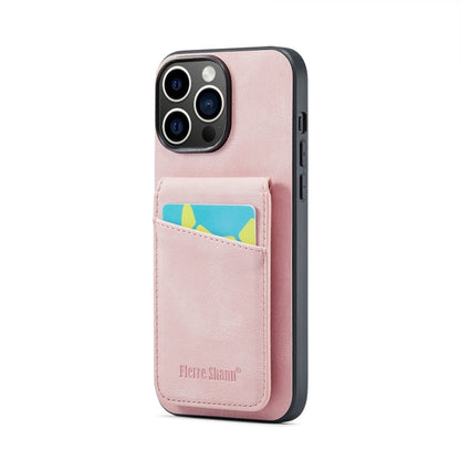 For iPhone 15 Pro Fierre Shann Crazy Horse Card Holder Back Cover PU Phone Case(Pink) - iPhone 15 Pro Cases by FIERRE SHANN | Online Shopping UK | buy2fix