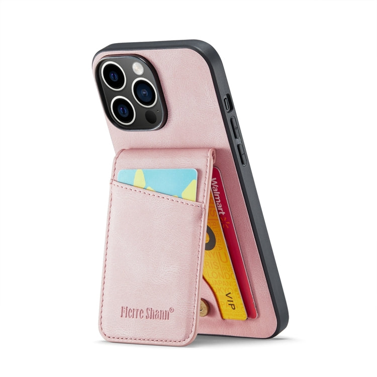 For iPhone 15 Pro Fierre Shann Crazy Horse Card Holder Back Cover PU Phone Case(Pink) - iPhone 15 Pro Cases by FIERRE SHANN | Online Shopping UK | buy2fix