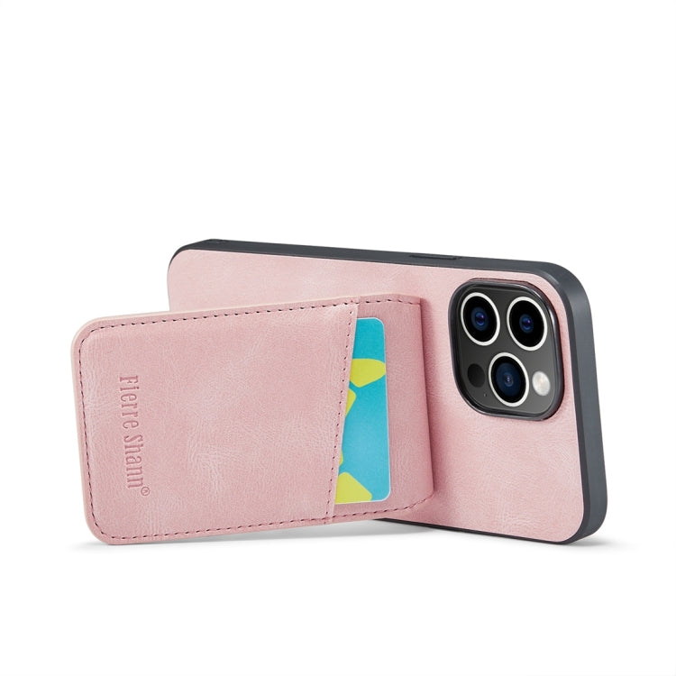 For iPhone 15 Pro Fierre Shann Crazy Horse Card Holder Back Cover PU Phone Case(Pink) - iPhone 15 Pro Cases by FIERRE SHANN | Online Shopping UK | buy2fix