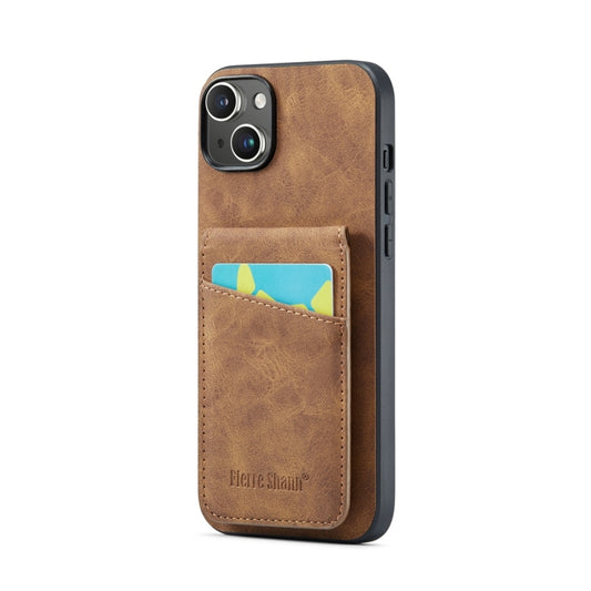 For iPhone 15 Plus Fierre Shann Crazy Horse Card Holder Back Cover PU Phone Case(Brown) - iPhone 15 Plus Cases by FIERRE SHANN | Online Shopping UK | buy2fix
