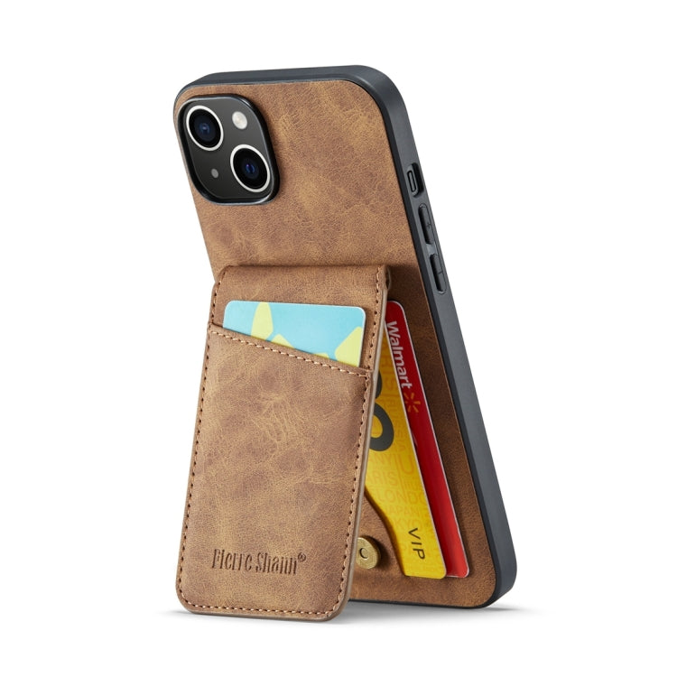 For iPhone 15 Plus Fierre Shann Crazy Horse Card Holder Back Cover PU Phone Case(Brown) - iPhone 15 Plus Cases by FIERRE SHANN | Online Shopping UK | buy2fix