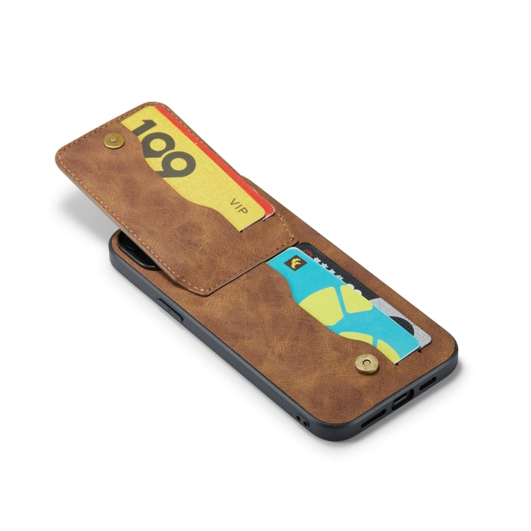 For iPhone 15 Plus Fierre Shann Crazy Horse Card Holder Back Cover PU Phone Case(Brown) - iPhone 15 Plus Cases by FIERRE SHANN | Online Shopping UK | buy2fix