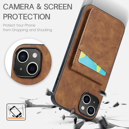 For iPhone 15 Plus Fierre Shann Crazy Horse Card Holder Back Cover PU Phone Case(Brown) - iPhone 15 Plus Cases by FIERRE SHANN | Online Shopping UK | buy2fix