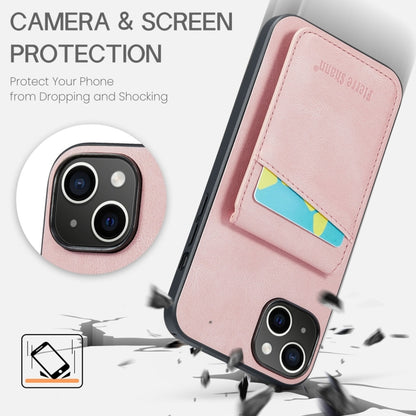 For iPhone 15 Fierre Shann Crazy Horse Card Holder Back Cover PU Phone Case(Pink) - iPhone 15 Cases by FIERRE SHANN | Online Shopping UK | buy2fix