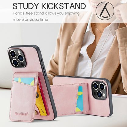 For iPhone 16 Pro Max Fierre Shann Crazy Horse Card Holder Back Cover PU Phone Case(Pink) by FIERRE SHANN