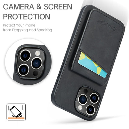 For iPhone 16 Pro Max Fierre Shann Crazy Horse Card Holder Back Cover PU Phone Case(Black) by FIERRE SHANN