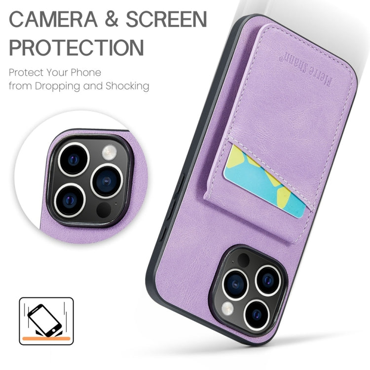 For iPhone 16 Pro Max Fierre Shann Crazy Horse Card Holder Back Cover PU Phone Case(Purple) by FIERRE SHANN