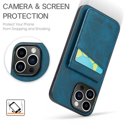 For iPhone 16 Pro Max Fierre Shann Crazy Horse Card Holder Back Cover PU Phone Case(Blue) by FIERRE SHANN