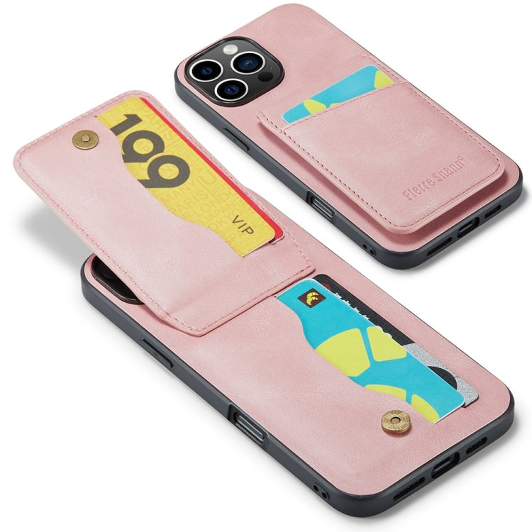 For iPhone 16 Pro Fierre Shann Crazy Horse Card Holder Back Cover PU Phone Case(Pink) by FIERRE SHANN