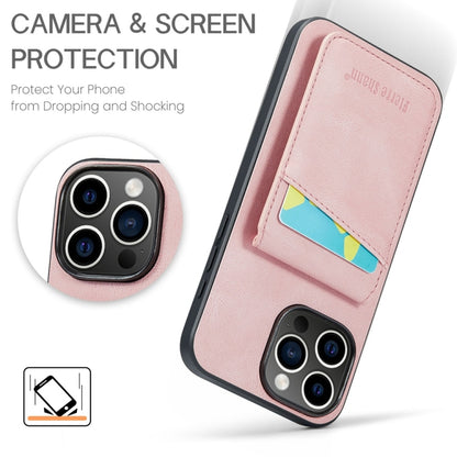 For iPhone 16 Pro Fierre Shann Crazy Horse Card Holder Back Cover PU Phone Case(Pink) by FIERRE SHANN