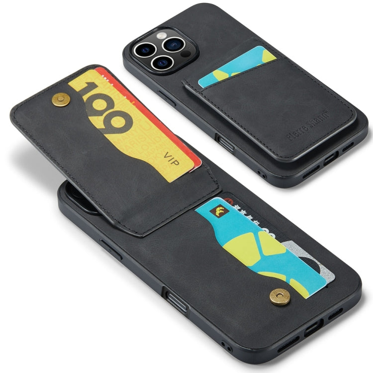 For iPhone 16 Pro Fierre Shann Crazy Horse Card Holder Back Cover PU Phone Case(Black) by FIERRE SHANN