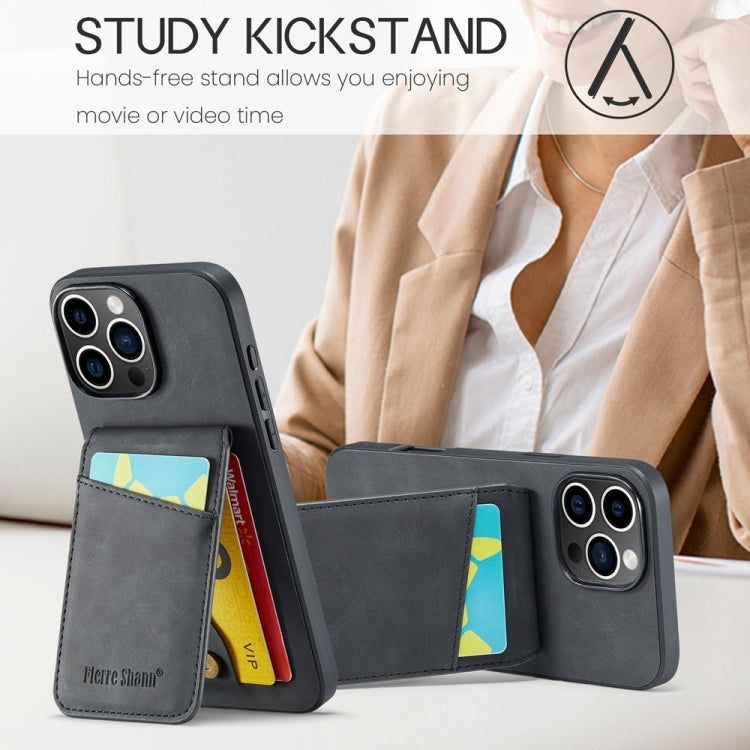 For iPhone 16 Pro Fierre Shann Crazy Horse Card Holder Back Cover PU Phone Case(Black) by FIERRE SHANN