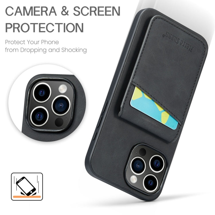 For iPhone 16 Pro Fierre Shann Crazy Horse Card Holder Back Cover PU Phone Case(Black) by FIERRE SHANN