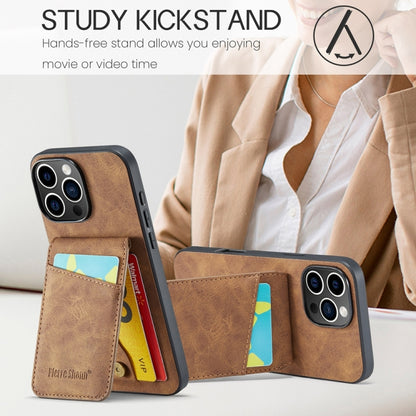 For iPhone 16 Pro Fierre Shann Crazy Horse Card Holder Back Cover PU Phone Case(Brown) by FIERRE SHANN