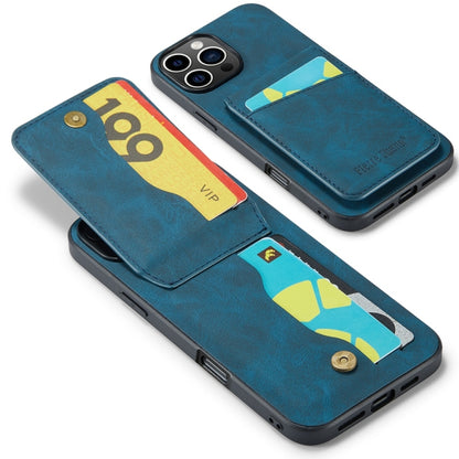 For iPhone 16 Pro Fierre Shann Crazy Horse Card Holder Back Cover PU Phone Case(Blue) by FIERRE SHANN