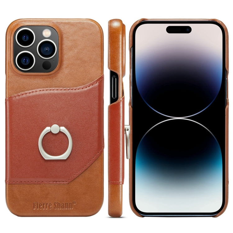 For iPhone 15 Pro Fierre Shann Oil Wax Texture Genuine Leather Back Cover Phone Case(Brown) - iPhone 15 Pro Cases by FIERRE SHANN | Online Shopping UK | buy2fix
