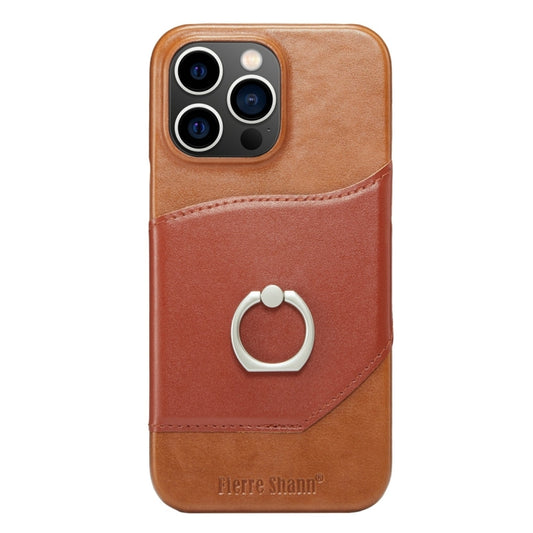 For iPhone 15 Pro Fierre Shann Oil Wax Texture Genuine Leather Back Cover Phone Case(Brown) - iPhone 15 Pro Cases by FIERRE SHANN | Online Shopping UK | buy2fix