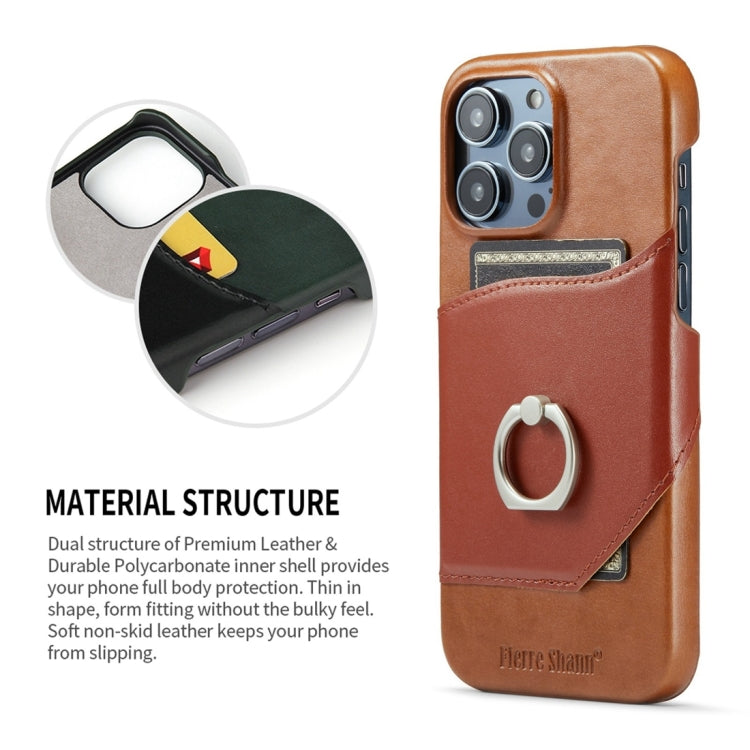 For iPhone 15 Pro Fierre Shann Oil Wax Texture Genuine Leather Back Cover Phone Case(Brown) - iPhone 15 Pro Cases by FIERRE SHANN | Online Shopping UK | buy2fix