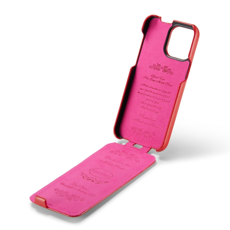 For iPhone 15 Pro Fierre Shann Oil Wax Texture Vertical Flip PU Phone Case(Red) - iPhone 15 Pro Cases by FIERRE SHANN | Online Shopping UK | buy2fix