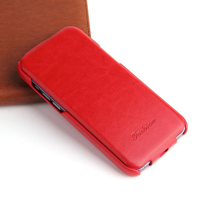 For iPhone 15 Pro Fierre Shann Oil Wax Texture Vertical Flip PU Phone Case(Red) - iPhone 15 Pro Cases by FIERRE SHANN | Online Shopping UK | buy2fix