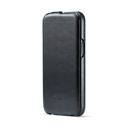 For iPhone 15 Plus Fierre Shann Oil Wax Texture Vertical Flip PU Phone Case(Black) - iPhone 15 Plus Cases by FIERRE SHANN | Online Shopping UK | buy2fix