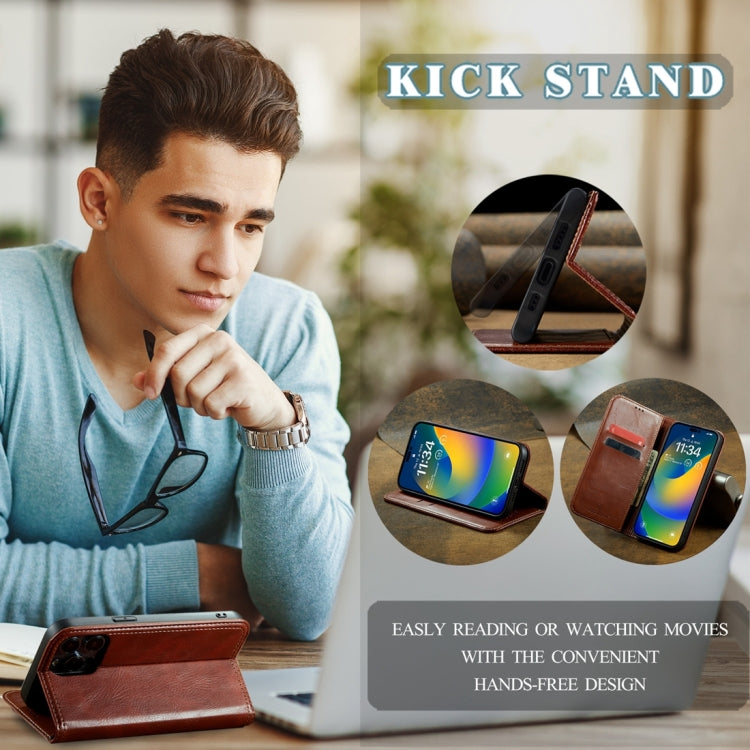 For iPhone 15 Pro Max Fierre Shann Vintage Bark Texture Wallet Leather Phone Case(Brown) by FIERRE SHANN