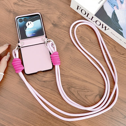 For Motorola Razr 40 Ultra Morandi Leather Texture Phone Case With Lanyard(Pink) by buy2fix
