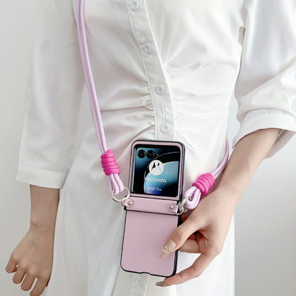 For Motorola Razr 40 Ultra Morandi Leather Texture Phone Case With Lanyard(Pink) by buy2fix
