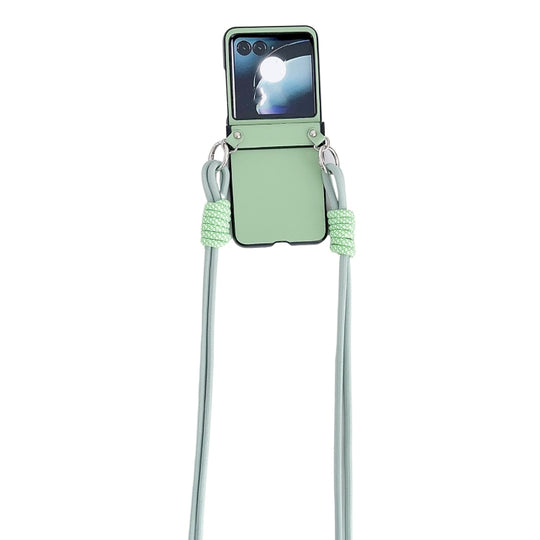 For Motorola Razr 50 Morandi Leather Texture Phone Case With Lanyard(Green)