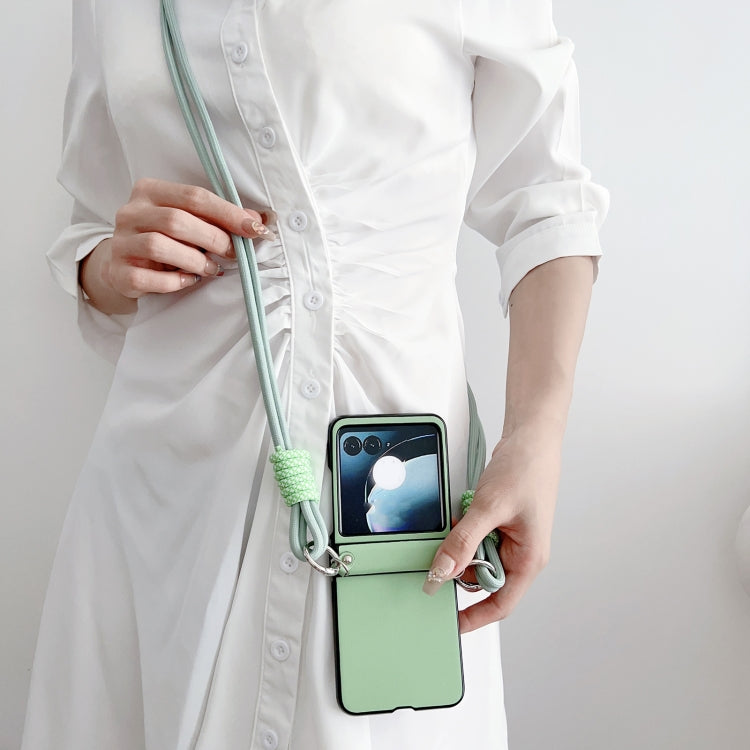 For Motorola Razr 50 Morandi Leather Texture Phone Case With Lanyard(Green) by buy2fix