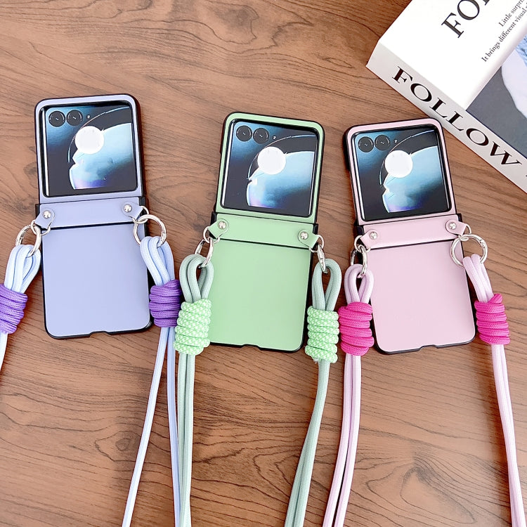 For Motorola Razr 50 Morandi Leather Texture Phone Case With Lanyard(Blue) by buy2fix