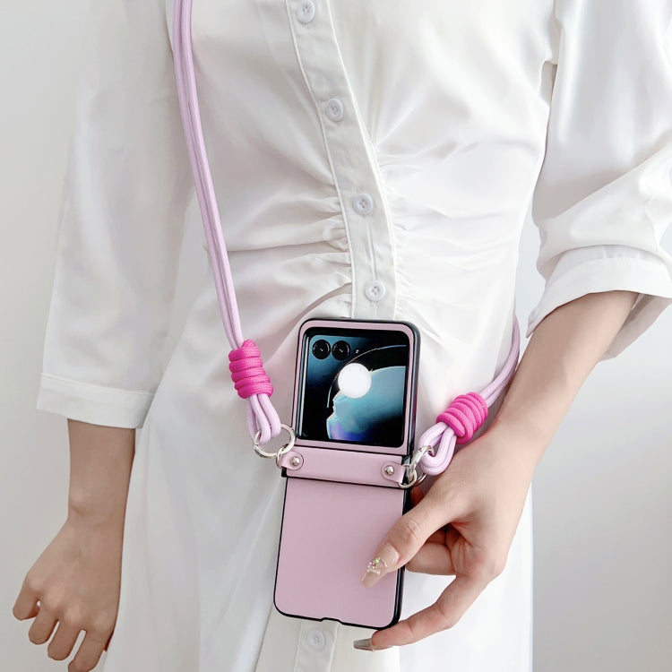 For Motorola Razr 50 Morandi Leather Texture Phone Case With Lanyard(Pink) by buy2fix