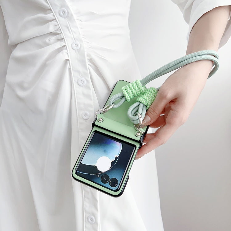 For Motorola Razr 50 Morandi Leather Texture Phone Case With Strap(Green) by buy2fix