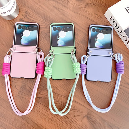 For Motorola Razr 50 Morandi Leather Texture Phone Case With Strap(Green) by buy2fix