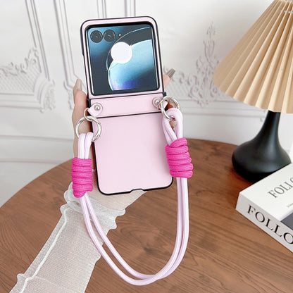 For Motorola Razr 50 Morandi Leather Texture Phone Case With Strap(Pink) by buy2fix